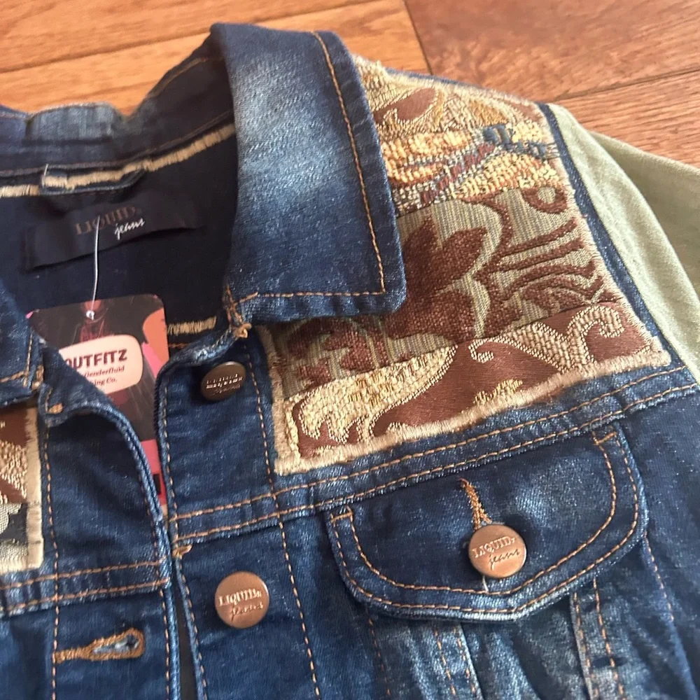 Whimsigoth tapestry patchwork denim jacket - Picture 5 of 15